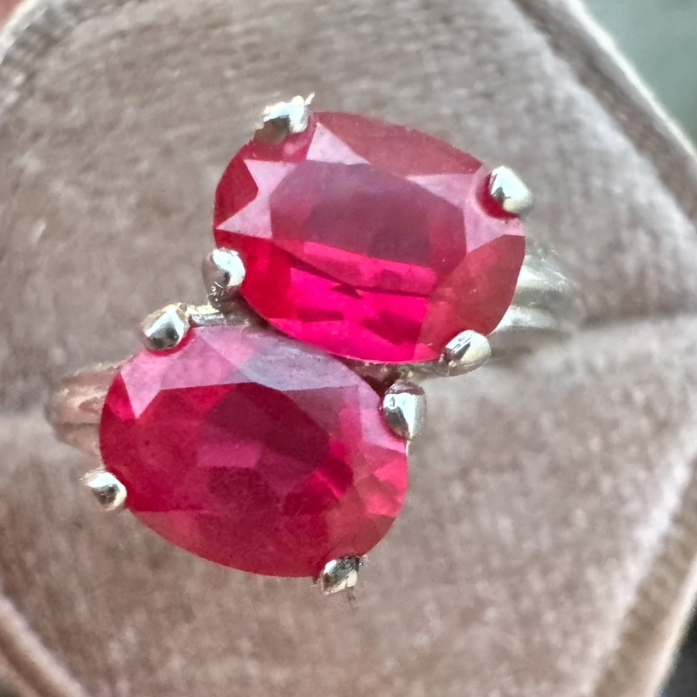 Vintage Nissan Ruby 10K Double Oval Gemstone Ring - Picture 2 of 12